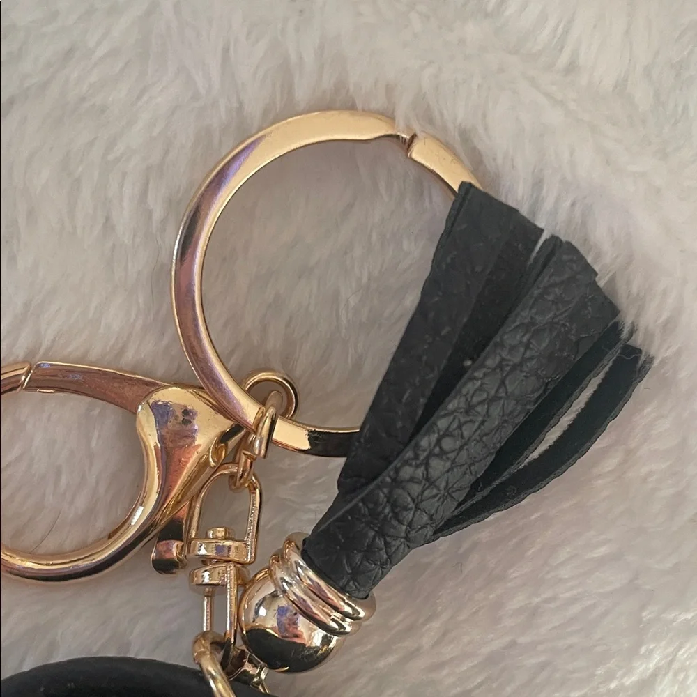 Mini Tote Bag Key Chain and Coin Purse Charm - Black with Gold Tone Accents